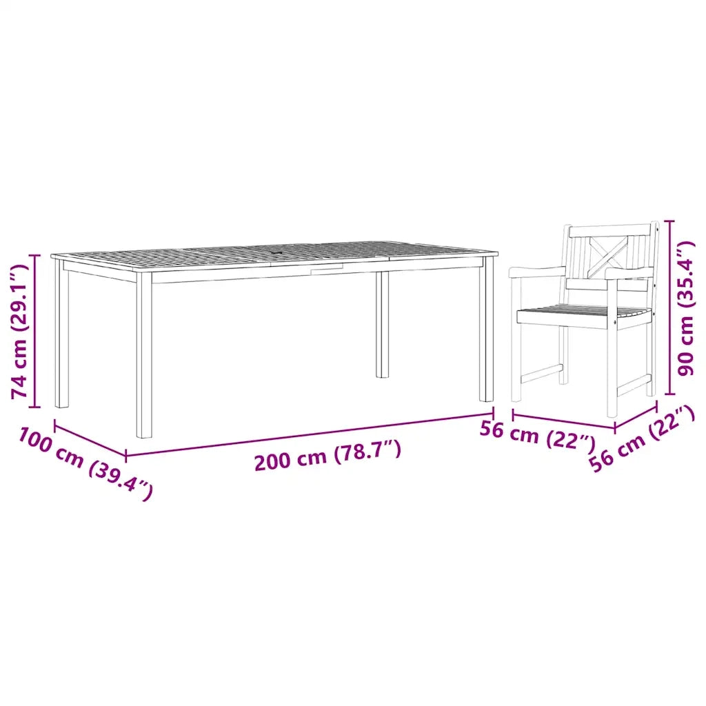 vidaXL Set da Pranzo per Giardino 7 pcs Marrone