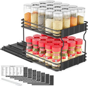 Organizzatore per erogatori di spezie - Organizzatore per spezie e medicinali con etichette e matite a grafite - 20,5 cm B x 27,5 cm D x 21,5 cm H