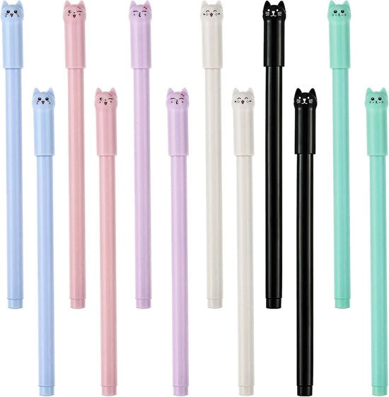 Set di 6 Pennarelli Kawaii Gatti con Inchiostro Nero 0,5 mm, Pennarelli con Forma di Gatto, Pennarelli a Punta Fine, Set di Stazione per Gatti, Materiale per Scrittura per Gatti, Regali per Donne Amanti dei Gatti.