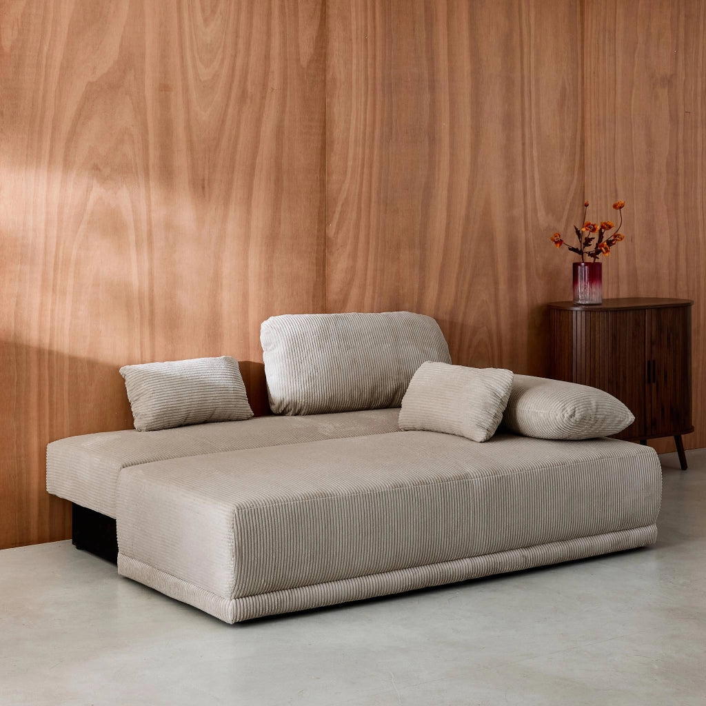 Divano letto in velluto a coste, 3 posti, talpa