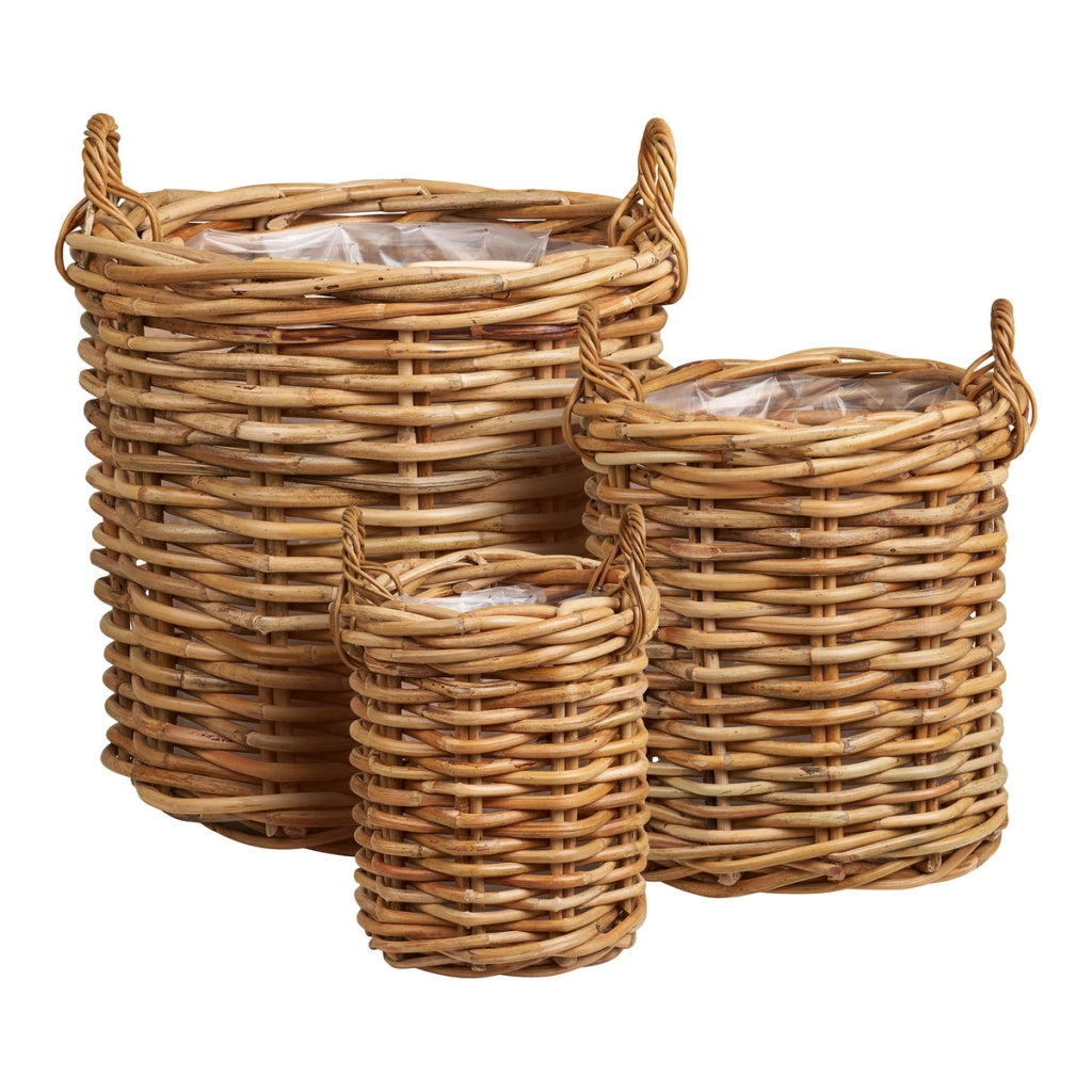 Burton - Set 3 cesti in rattan kubu naturale di misure diverse