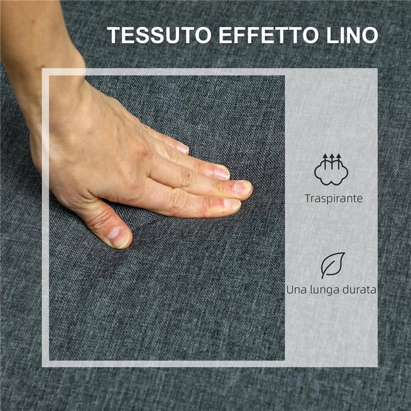 DIVANO 2 POSTI CON SPAZIO PORTAOGGETTI E CUSCINI IN TESSUTO EFFETTO LINO E LEGNO 135X72X84 CM GRIGIO CARBONE