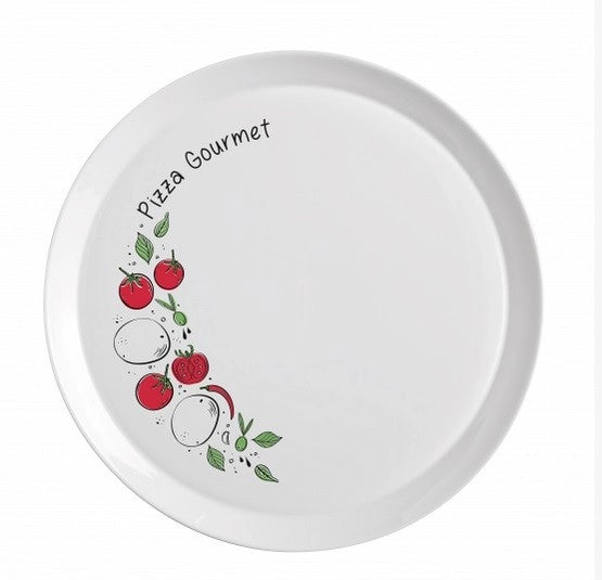 Set 6 Piatti da Tavola Pizza Ronda in Vetro Opale Decoro Pomodori 33 cm Bormioli