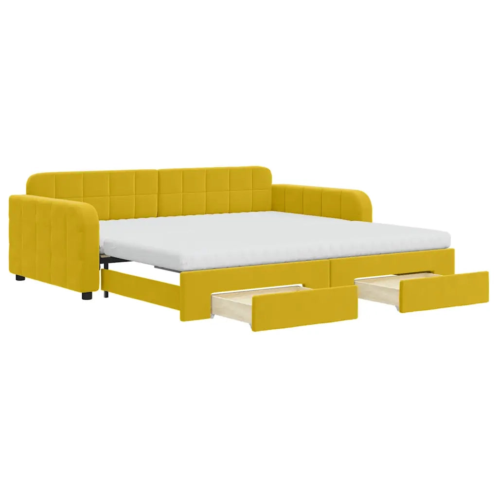 Divano Letto Estraibile con Cassetti Giallo 100x200cm Velluto 3197013