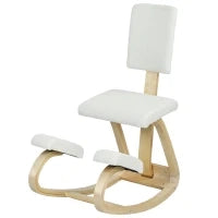Sedia Inginocchiatoio Dondolante in Tessuto Effetto Lino e Legno di Betulla, 51x84x93 cm, Crema