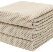 Set di 3 asciugamani da cucina, tessuto di cotone 100%, struttura a waffle morbida, assorbente e veloce asciugatura per la cucina, 30 x 30 cm, beige - 33 x 33 cm