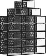 Scatola per scarpe trasparente da 18 pezzi, opaca, con coperchio, modello opaco, con 18 contenitori per scarpe in plastica rigida e trasparente, con coperchio, nero