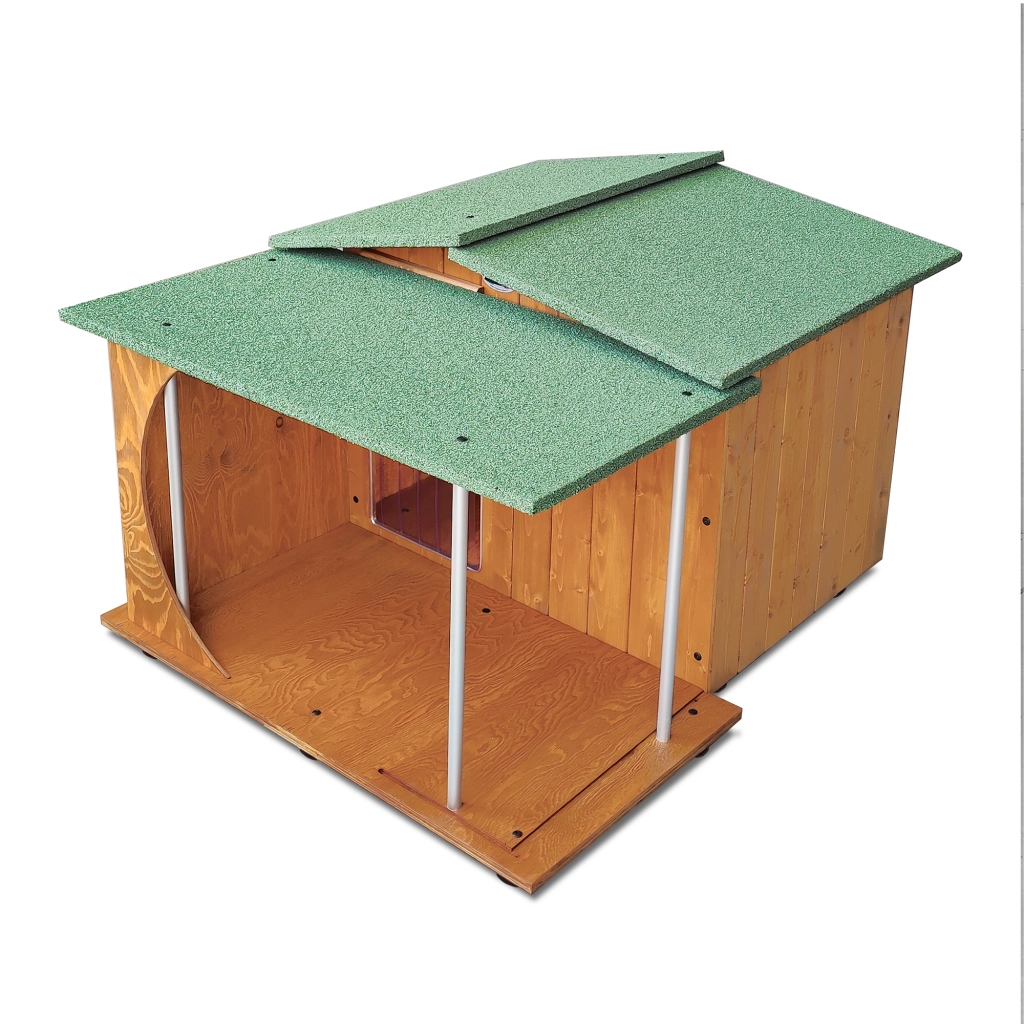CUCCIA IN LEGNO PER CANI DA ESTERNO MODELLO OASI E VERANDA E-ALANO CON "TENDINA OMAGGIO"