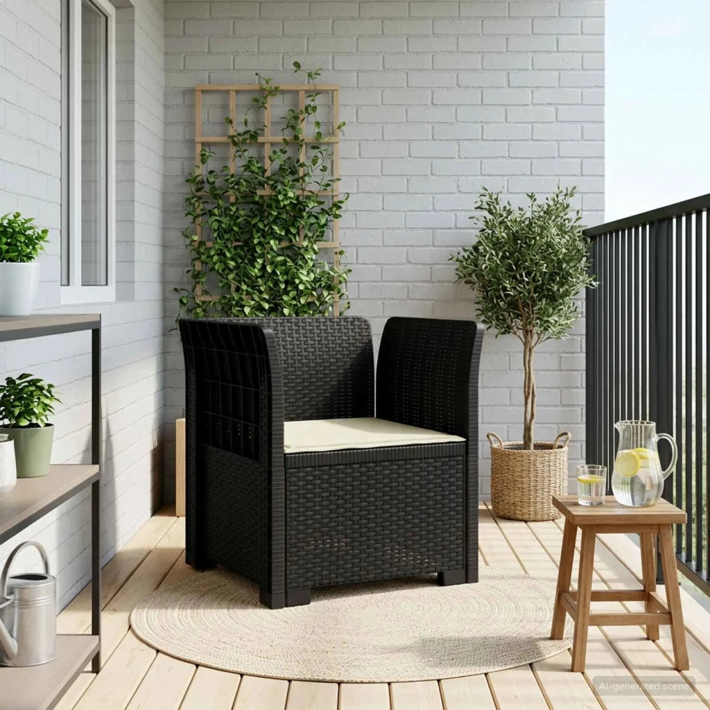 Sedia da giardino-Poltrona a 1 Posto con Cuscino Aspetto Rattan PP Antracite 552379