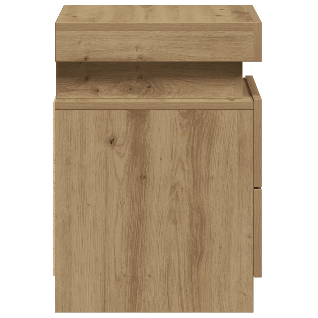 Comodino | Armadio da Notte | Mobiletto da notte con LED Rovere Artigianale 35x39x55 cm in Truciolato