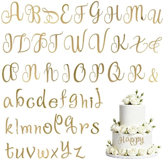 Decorazione per torte 54 pezzi - Acrylo giallo oro - Maiuscole/minuscole - Duraturo - Riciclabile - Tridimensionale - Lettere per torta