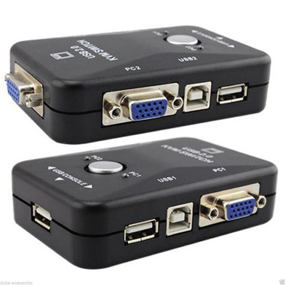 Trade Shop - Kvm Switch 2 Porte Usb2.0 Per Pc Tastiera Mouse Monitor Vga Stampante Box -