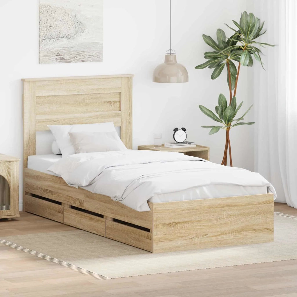 Struttura del letto con cassetto Rovere Sonoma 100 x 200 cm