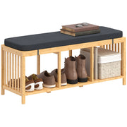Panca con Portascarpe e Seduta Imbottita ¨C Zephmum ¨C Legno Naturale 80x35x45 cm