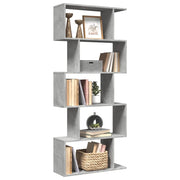 Libreria Divisorio 5 Piani-Scaffale per Libri-Mobile di Stoccaggio Grigio Cemento 70x24x161cm Truciolato