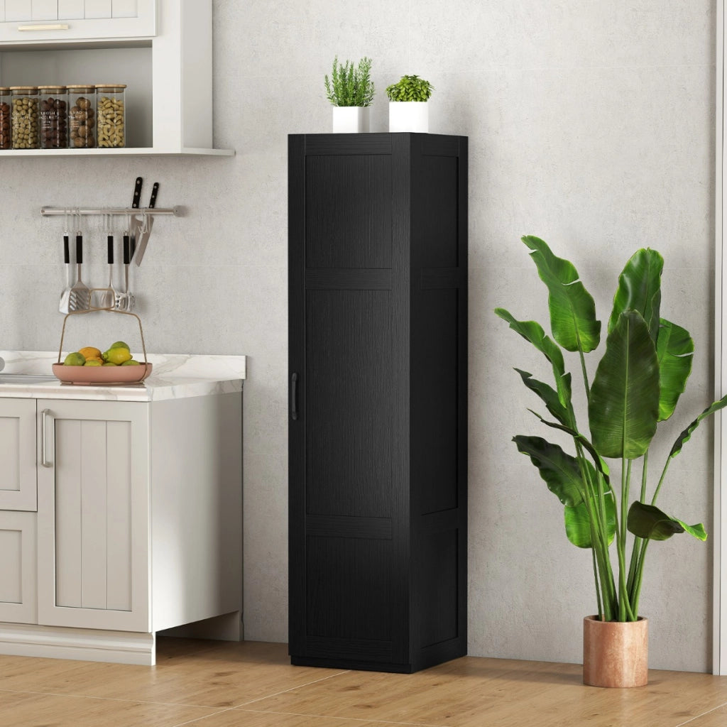 Mobile da terra indipendente a 4 ripiani con porta-Credenza stretta per sala da pranzo e cucina e soggiorno e bagno Nero
