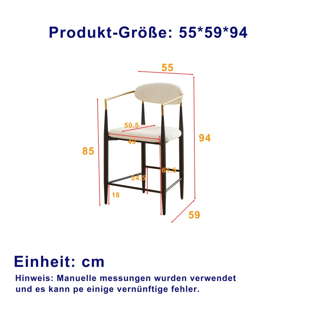 SGABELLO DA BAR Set da 2 pezzi con braccioli, tessuto beige, struttura nero e oro