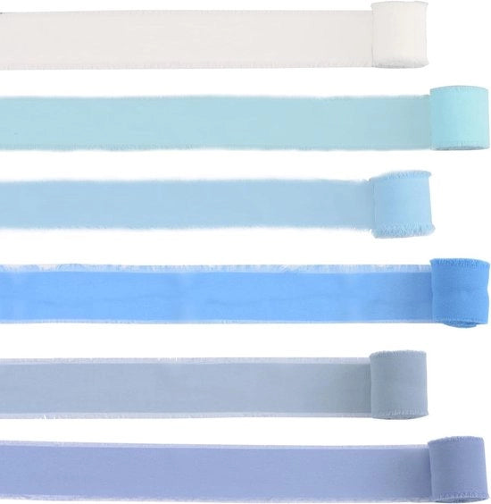 Set di nastri di seta 6 rulli serie blu mista colore frange bordi a raso stoffa per invito di matrimonio bouquet di nozze fai da te DIY artigianato
