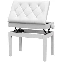 Sgabello Pianoforte Regolabile con Vano Portaoggetti e Seduta Imbottita, 54.5x33x48-58 cm, Bianco