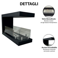 Camino a Bioetanolo da Terra Artico Design Aperto e Vetri Protettivi Serbatoio 850 ml in Acciaio Verniciato Nero