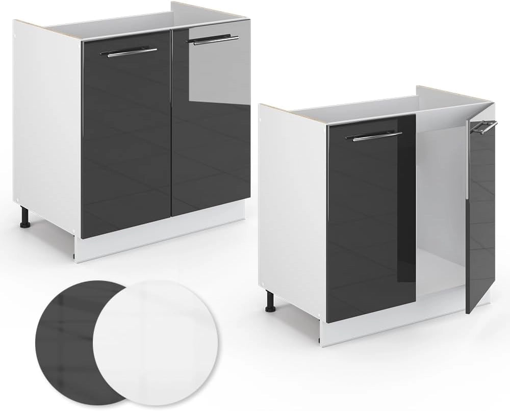 Mobile lavello cucina Fame-Line, Antracite lucido, 80 cm, PL Antracite, per la combinazione con altri moduli della serie Fame-Line