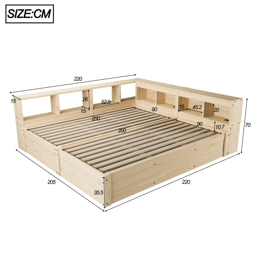 Letto divano 90/180 × 200 cm con prese integrate, contenitore, LED, senza materasso, in MDF, legno naturale