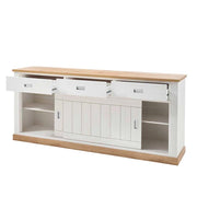 Madia Credenza Con 3 Cassetti 2 Ante Scorrevoli E 4 Ripiani Interni Mobile Dispensa Per Cucina Soggiorno Zona Living Design Classico Moderno 220 X 50 X 95 Cm Bianco E Rovere