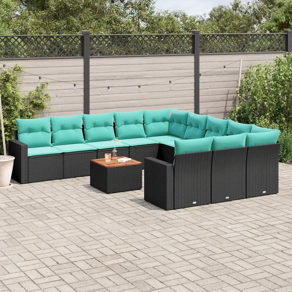 Set Divani da Giardino 12pz con Cuscini Nero in Polyrattan