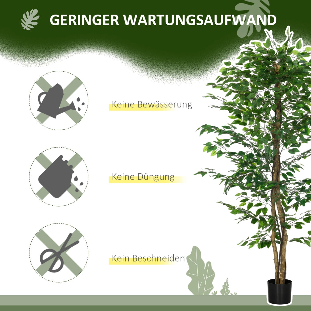Albero di ficus artificiale, realistico, facile da curare, vaso incluso, alto 180 cm, verde.