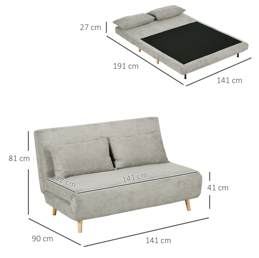 Divano letto 2 posti reclinabile in poliestere grigio 141 cm