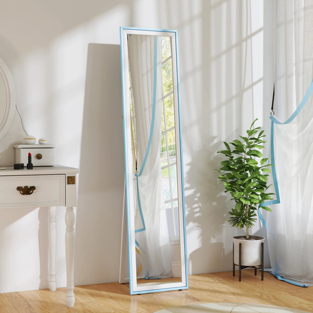 Specchio a Pieno Corpo con Cornice ¨C zephmum ¨C Bianco e Azzurro 37x4x157 cm