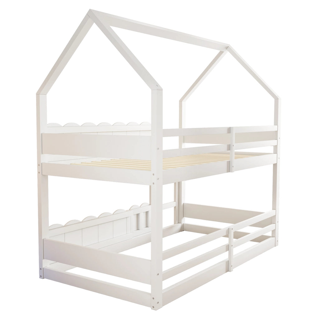 Letto a castello per bambini 90x200 cm con design a casetta e sponde di sicurezza