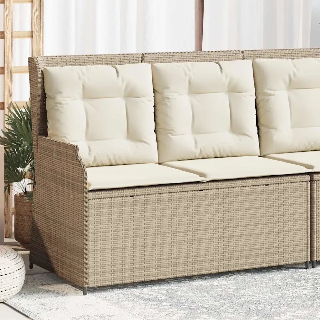 Panca Reclinabile da Giardino con Cuscini-Sgabello-Sedia da esterno Beige in Polyrattan 717767