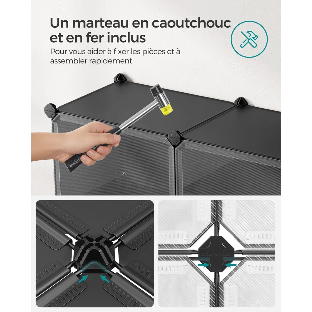 Scarpiera modulare a 8 scomparti 32 x 124 x 94 cm con anta struttura in acciaio pannelli in plastica nera 12_0007326