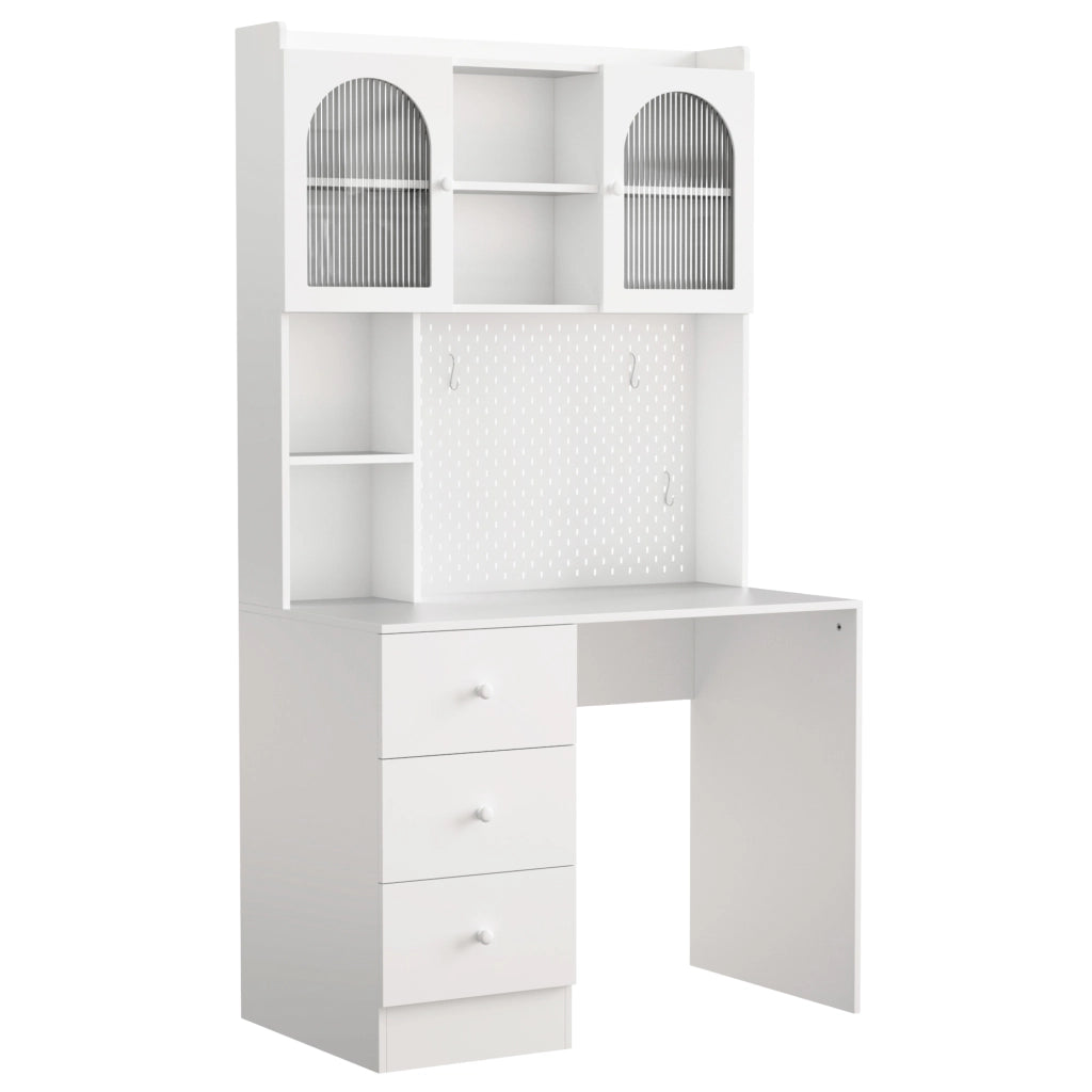 Scrivania con 3 cassetti; 6 vani e bacheca - per studio - in MDF - 100×55×180 cm - bianco