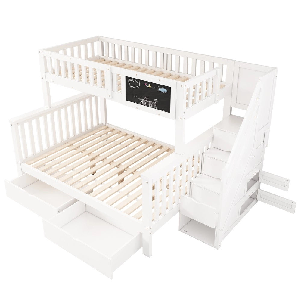 Letto a Castello Multifunzionale per Bambini con Cassetti e Lavagna ¨C Xylo ¨C Bianco 90x200+140x200