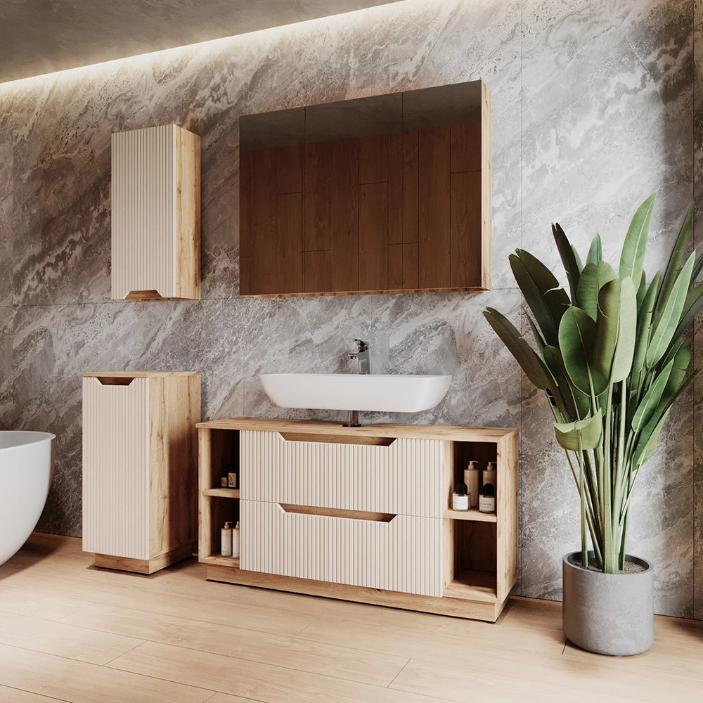 Vicco Set di mobili da bagno Rovere/cashmere a righe 4 parti