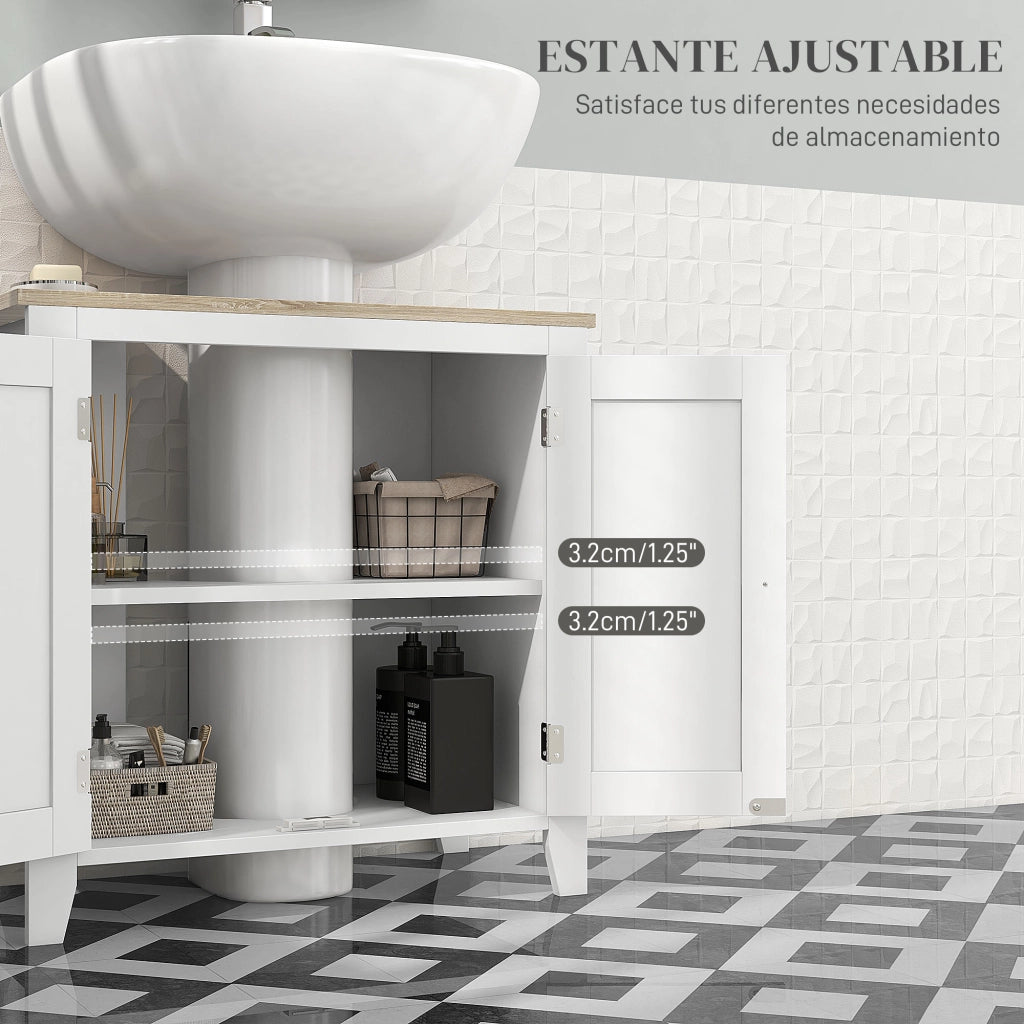 Mobile Bagno Sottolavabo con 2 Ante e Ripiano Regolabile ¨C zephmum ¨C 60x30x60 cm Bianco