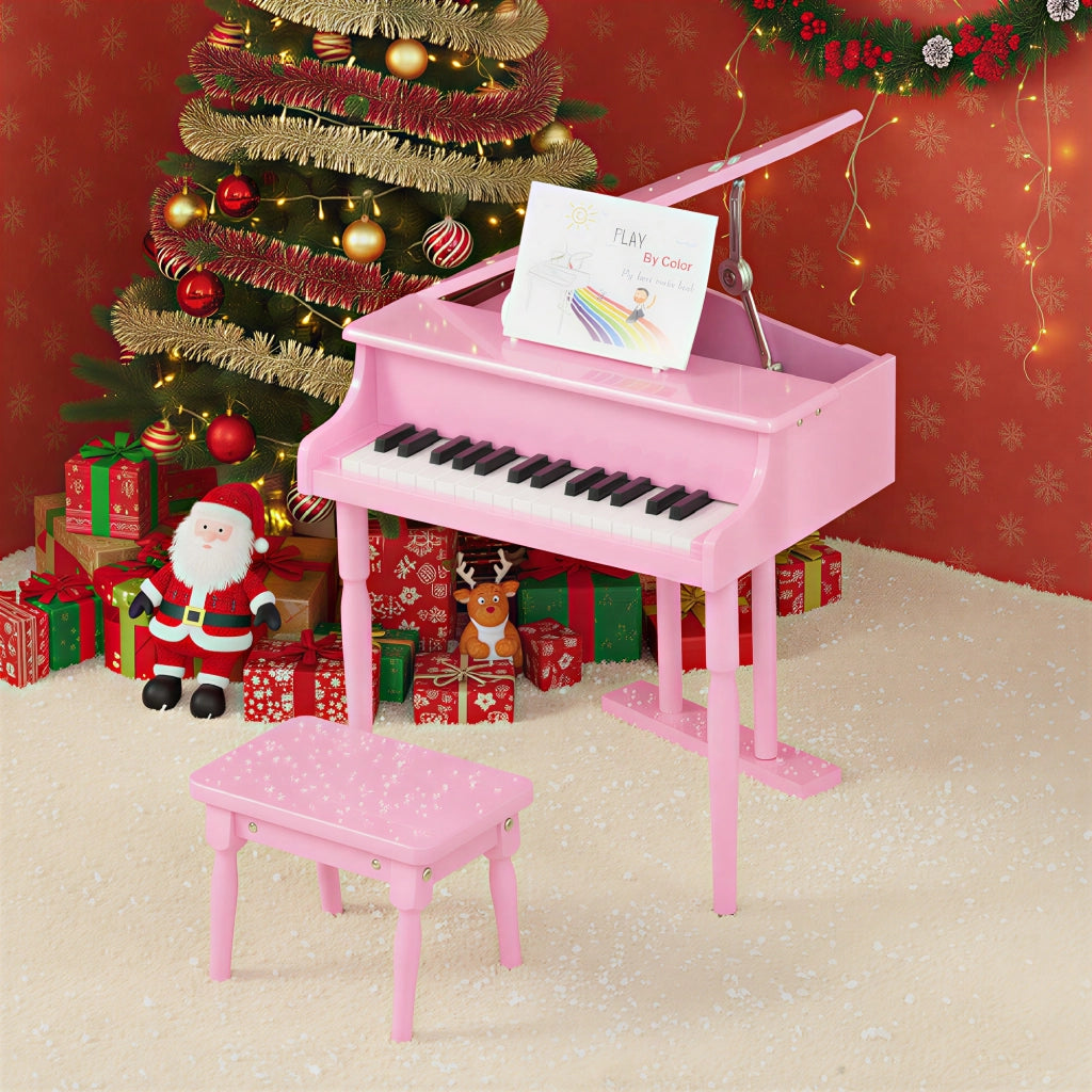 Pianoforte giocattolo 30 tasti ¨C Xylo ¨C legno MDF rosa con sgabello e leggio