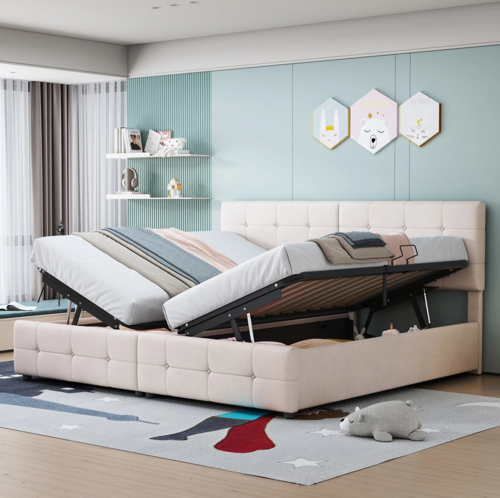 Letto imbottito 180x200 con contenitore idraulico e funzione 2 in 1