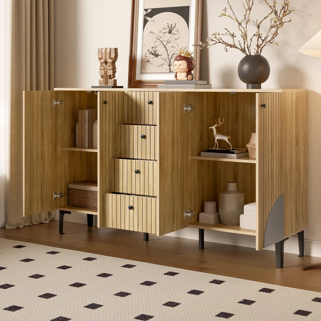 Credenza con 4 Ante e 4 Cassetti; Design Moderno; in Pannello Truciolare; 160??36??94 cm; Legno