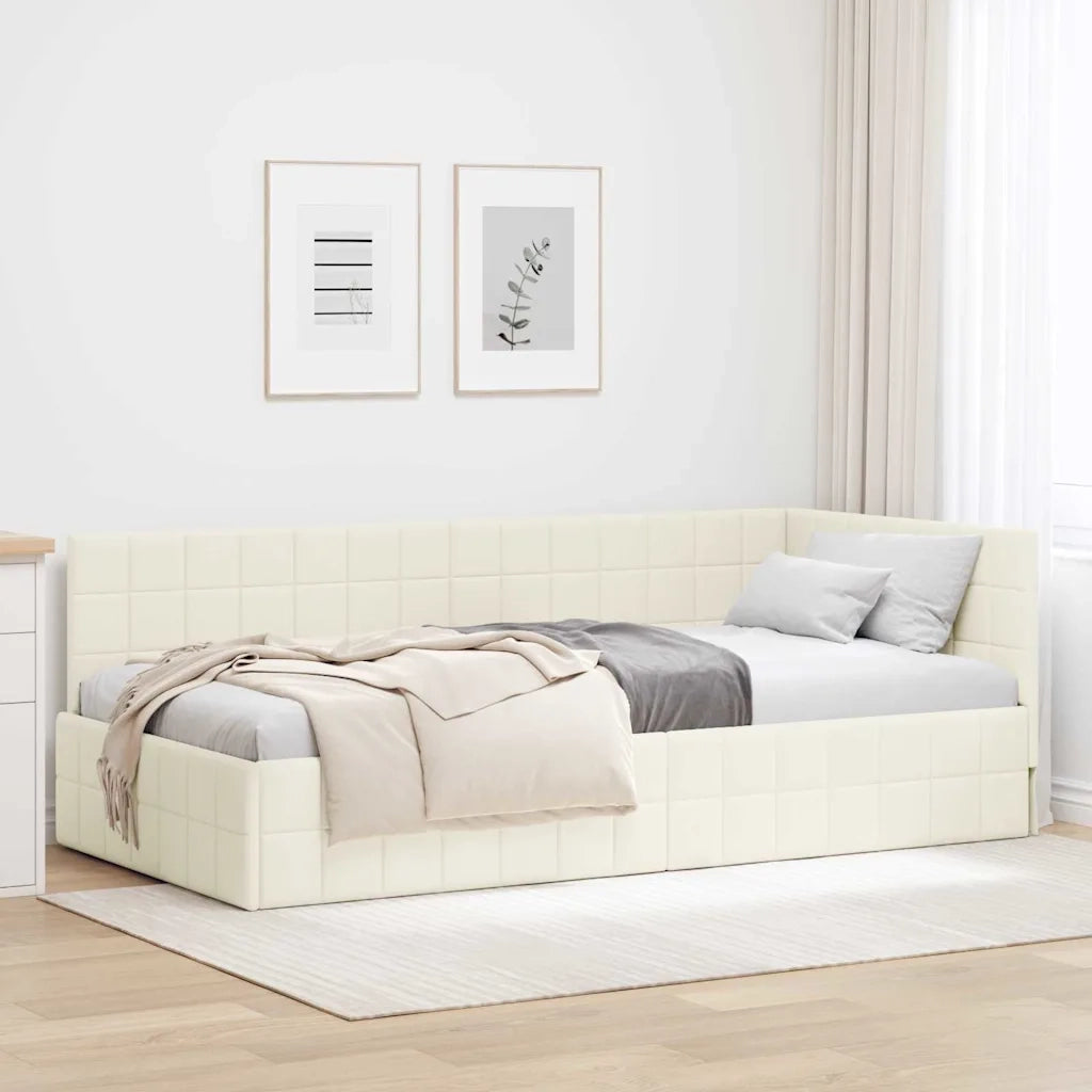 Cornice del letto ad angolo Crema 90 cm x 200 cm Velluto