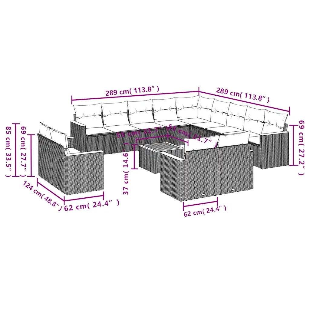 Set Divani da Giardino 14 pz con Cuscini Grigio in Polyrattan 3226537