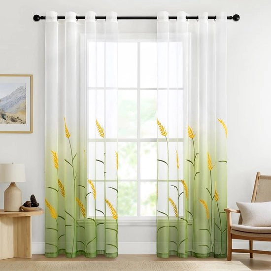 Gordini trasparenti per camera da letto - Pannelli bianchi - 2 pezzi - 140 x 225 cm - Verde