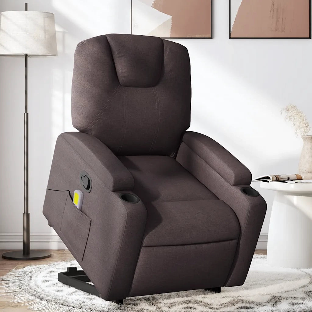 Poltrona | Sedia Relax Alzapersona Massaggi Reclinabile Marrone Scuro Tessuto