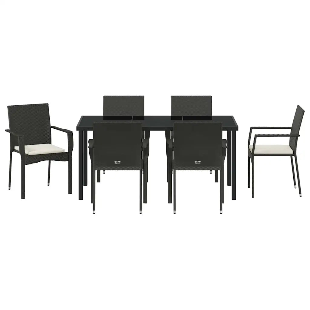 Set da Pranzo per Giardino con cuscino 7 pcs Nero polyrattan 3380082