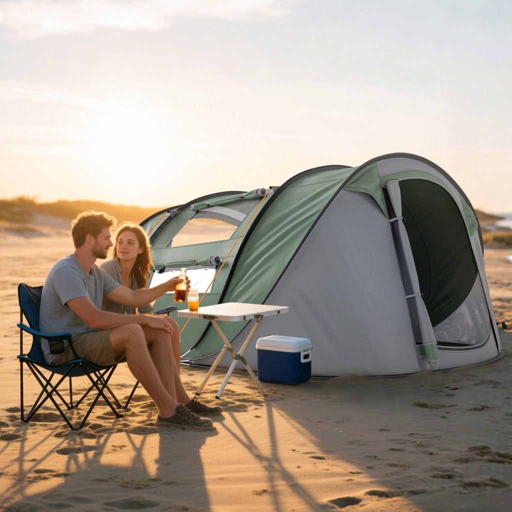 Tenda da Giardino Pop Up 2 Posti con 2 Porte e 4 Finestre ¨C Zephmum ¨C Verde Scuro 263.5x220x123 cm