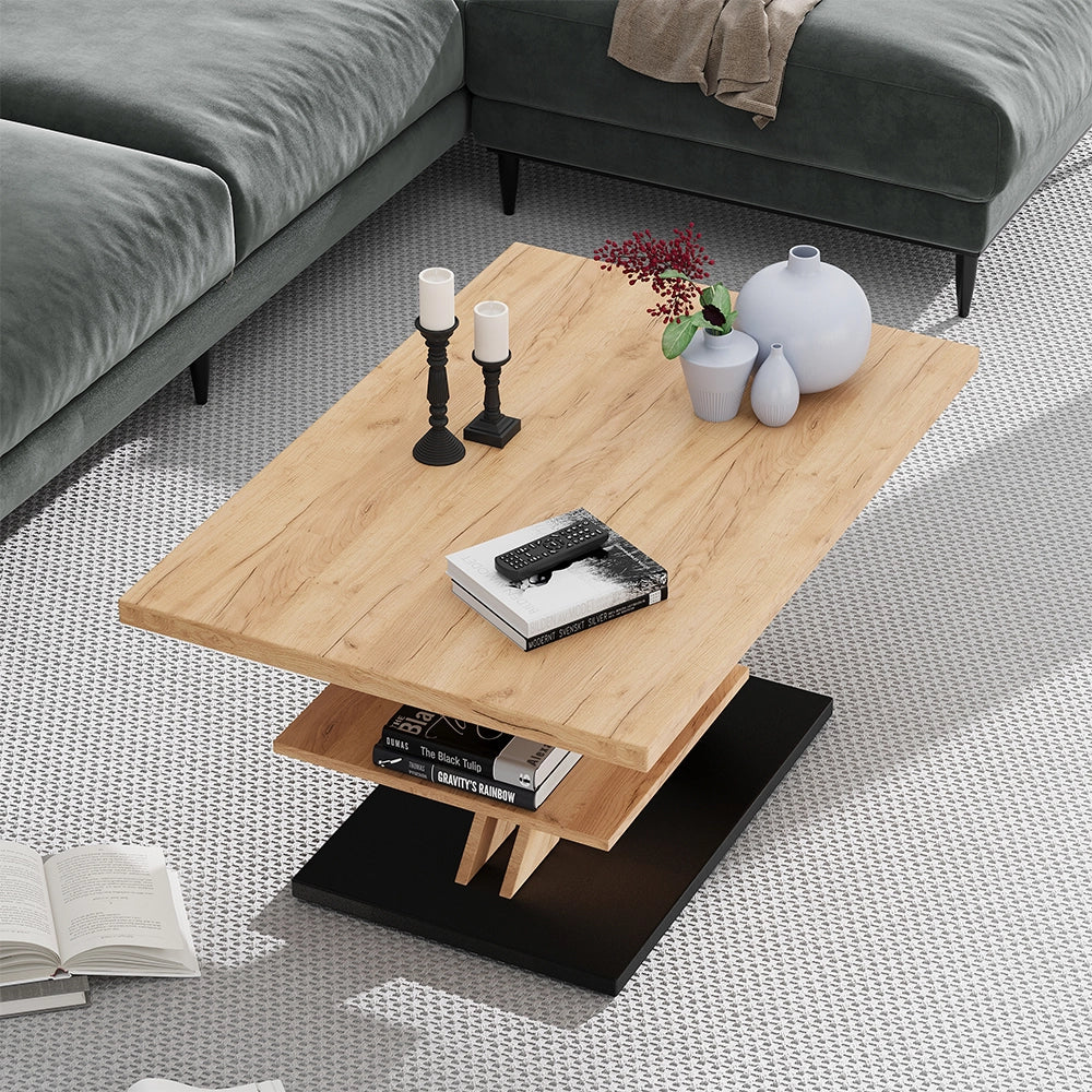 Vicco Tavolino da salotto Quercia/nero 90 x 60 cm con ripiano