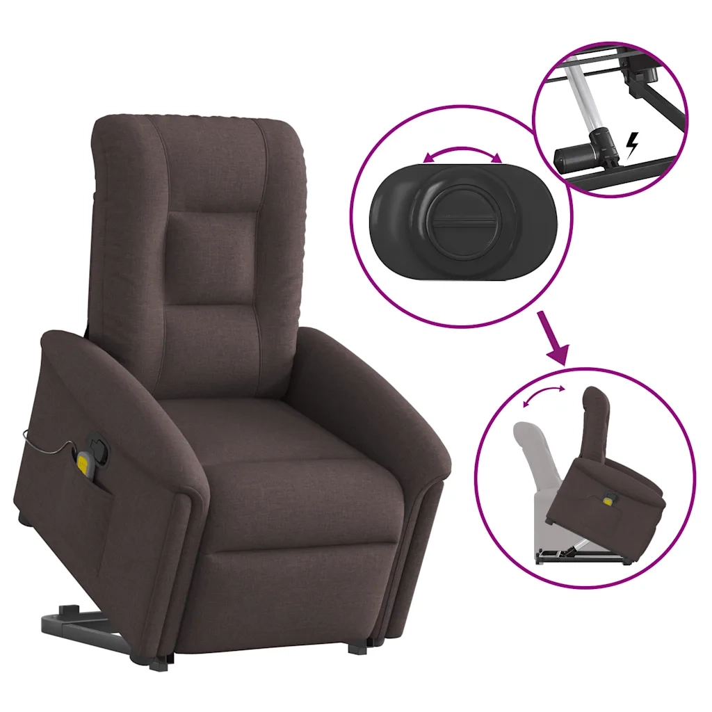 Poltrona | Sedia Relax Alzapersona Massaggi Reclinabile Marrone Scuro Tessuto