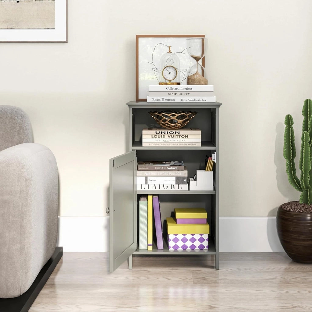 Armadio per Bagno, Mobile Multifunzionale con Anta Singola e Mensola Regolabile, Organizer Moderno di Legno, Tavolino per Casa Salone Camera da Letto Ufficio (Grigio)